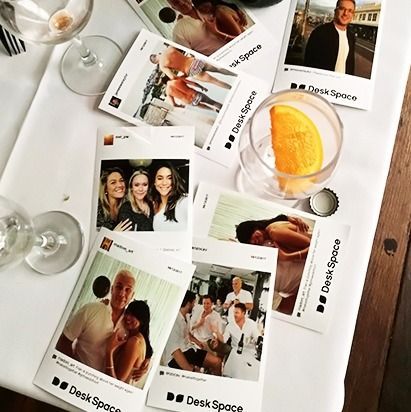 Several social media-style photo prints with the 