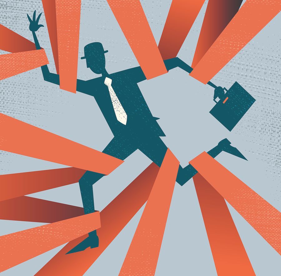 regulation-red-tape An illustration of a man in a suit and tie holding a briefcase.