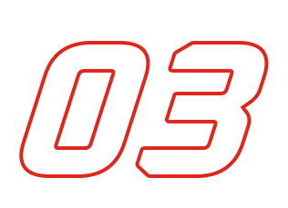 The number 03 is red and white on a white background.