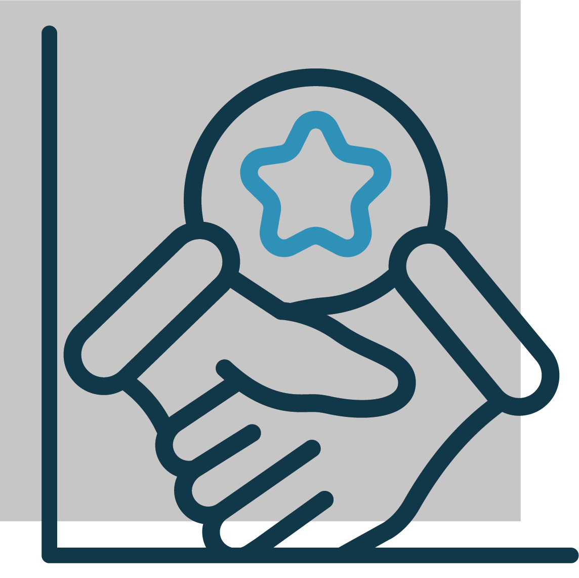 A line drawing of two hands shaking hands with a star in the middle.
