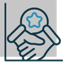 A line drawing of two hands shaking hands with a star in the middle.