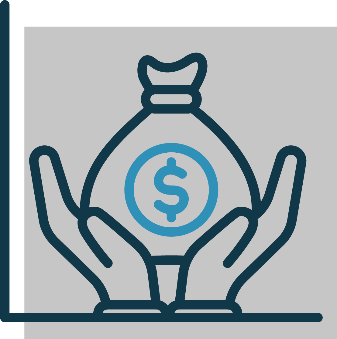 A pair of hands holding a bag of money with a dollar sign on it.