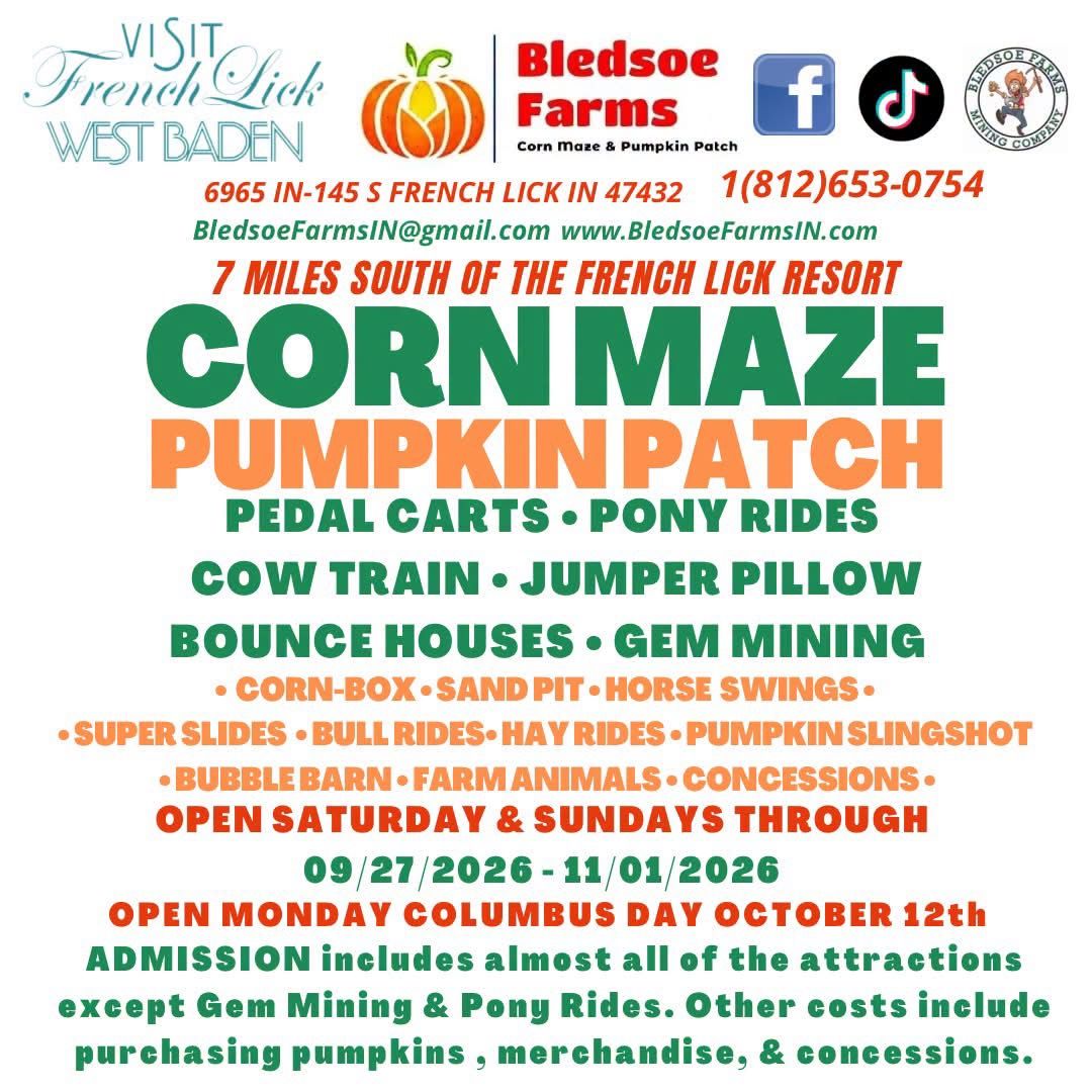 A poster for bledsoe farms corn maze pumpkin patch