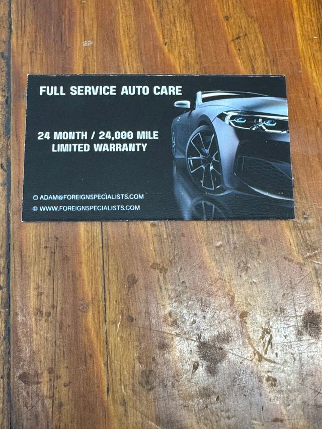Auto Repair Warranty Information Card | Foreign Specialists