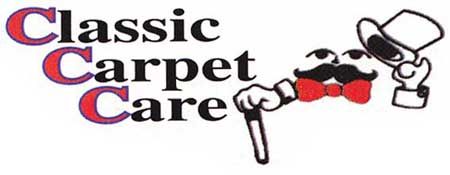 Classic Carpet Care logo with red and black text and a carpet-cleaning graphic