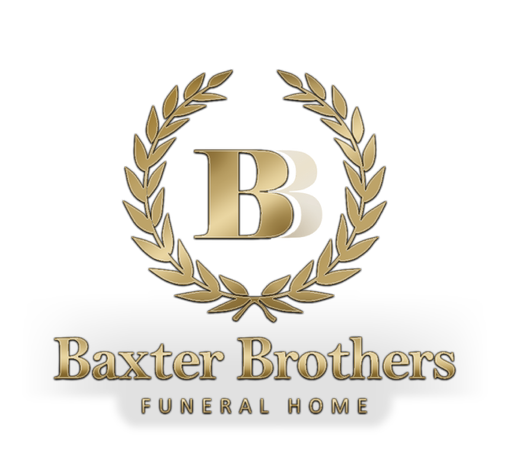 Baxter Brothers Funeral Home logo with gold laurel wreath and stylized B initials