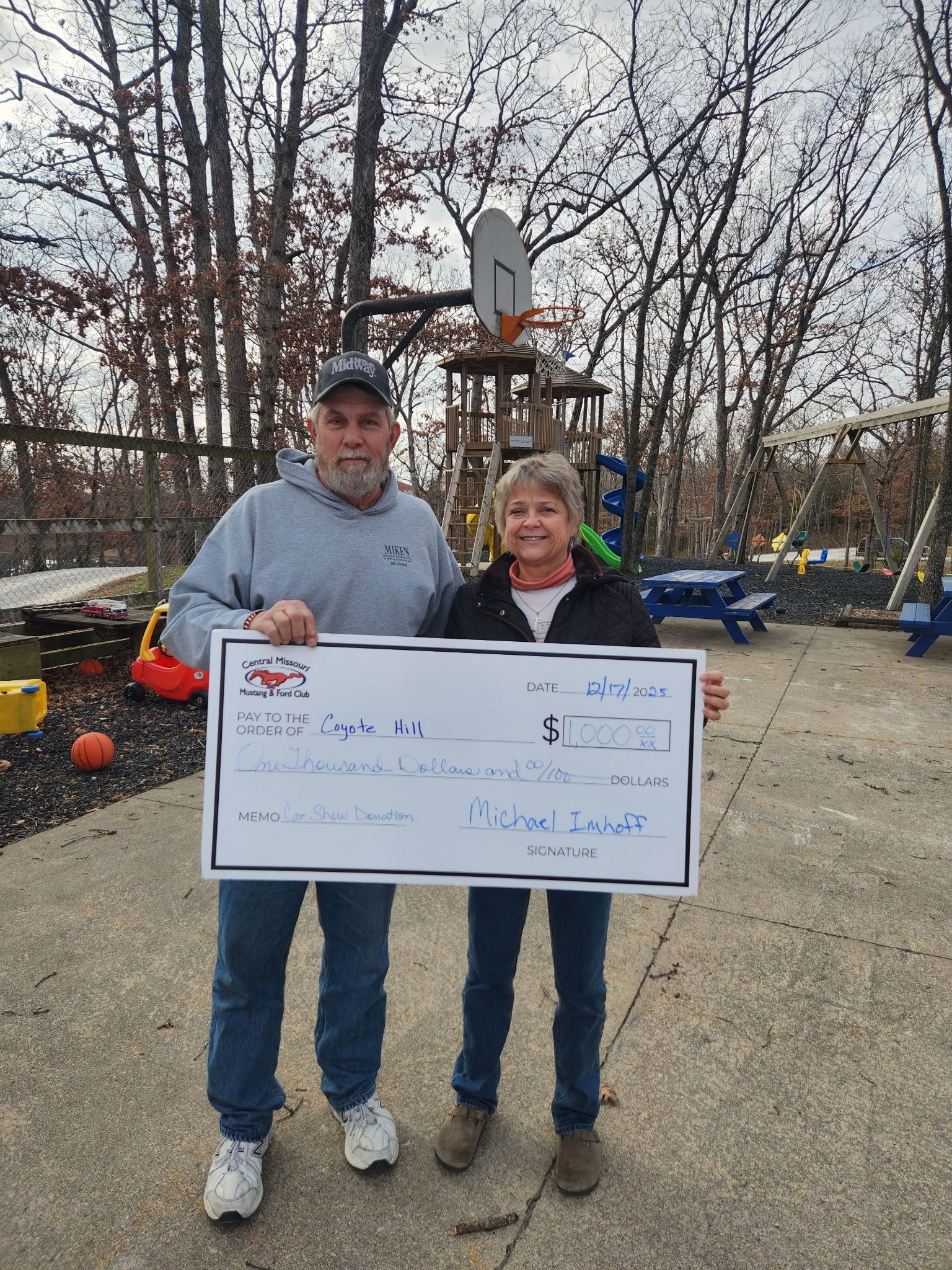 2025 Coyote Hills Foster Care Ministries donation from the Central MO Mustang & Ford Club