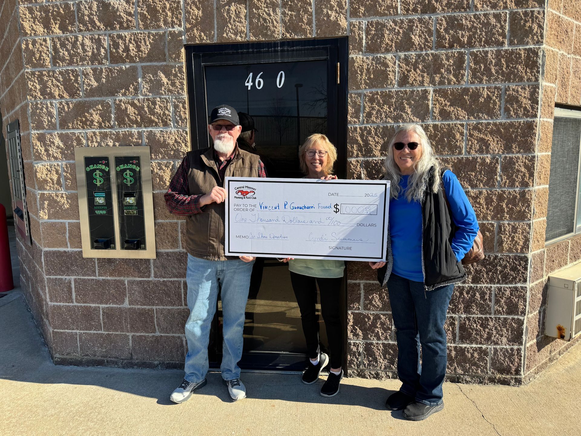 2025 Vincent P Gurucharri Foundation donation from the Central MO Mustang & Ford Club