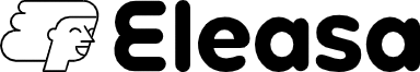 Ein Logo mit einer abstrakten Profilumrisszeichnung eines lächelnden Gesichts, gefolgt vom Wort „Eleasa“ in Schwarz.