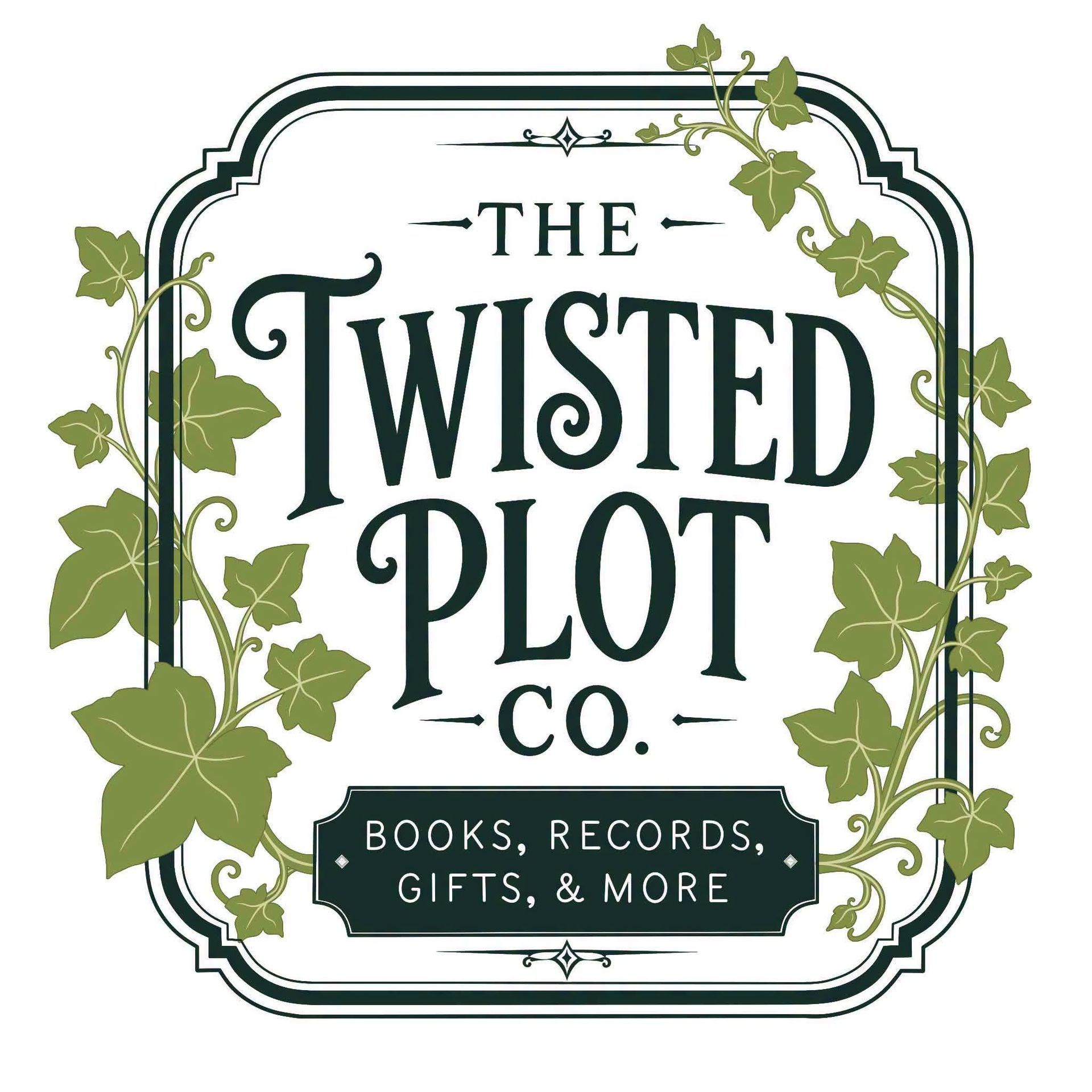 The Twisted Plot & Co. logo: dark green text with ivy, advertising books, records, gifts, and more.