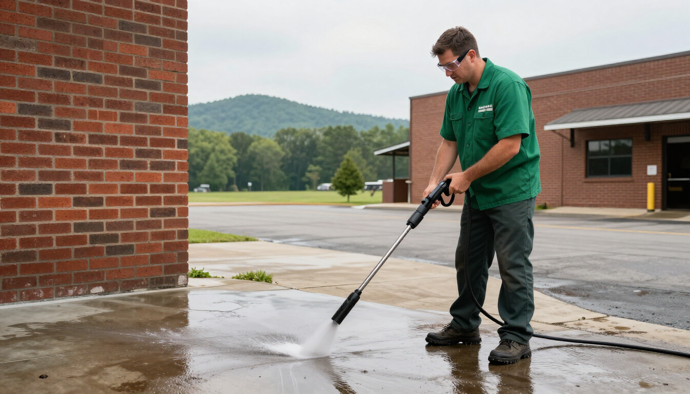 Commercial grease removal from a loading dock surface in Asheville, NC