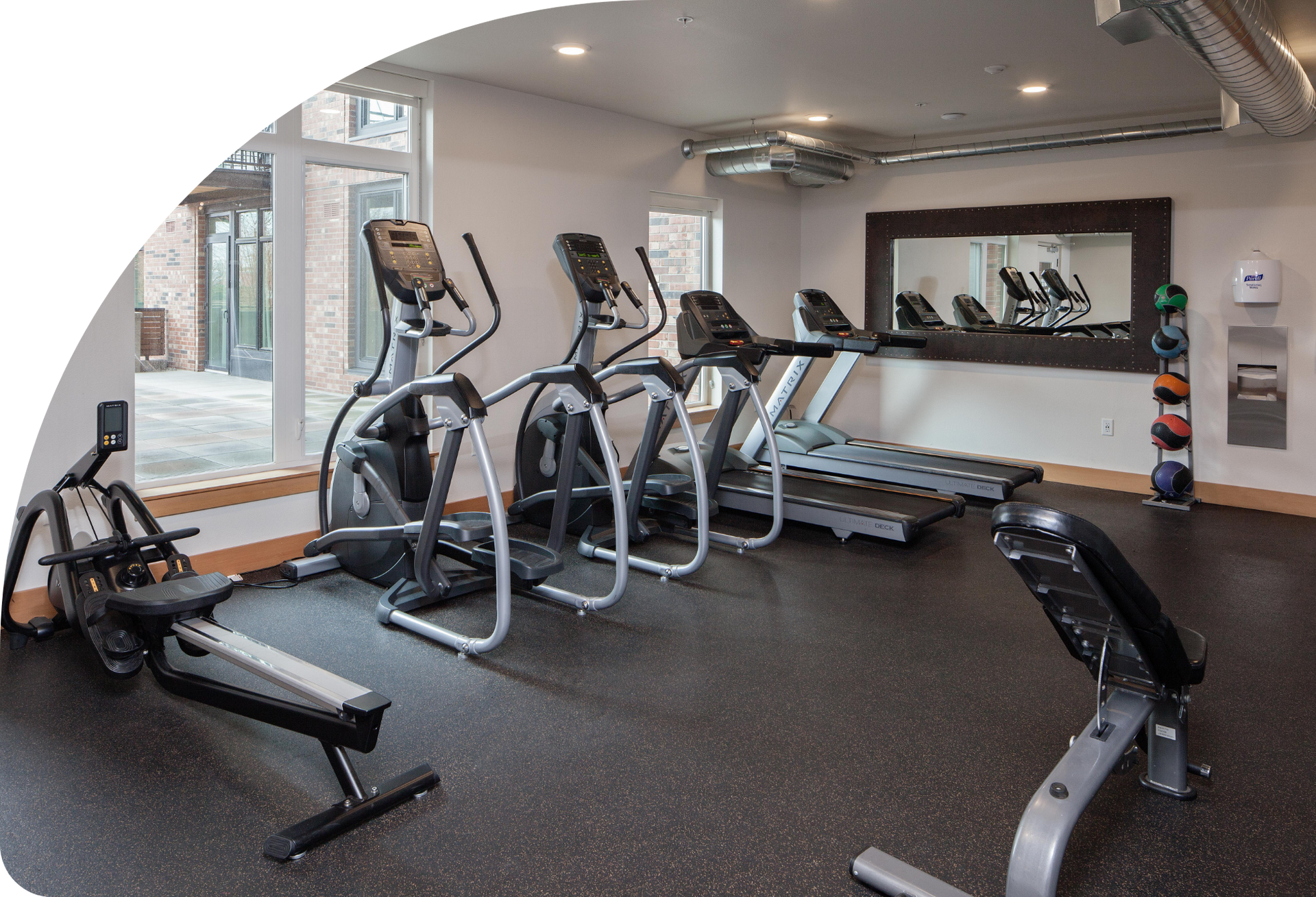Fitness center with treadmills at Goat Blocks.