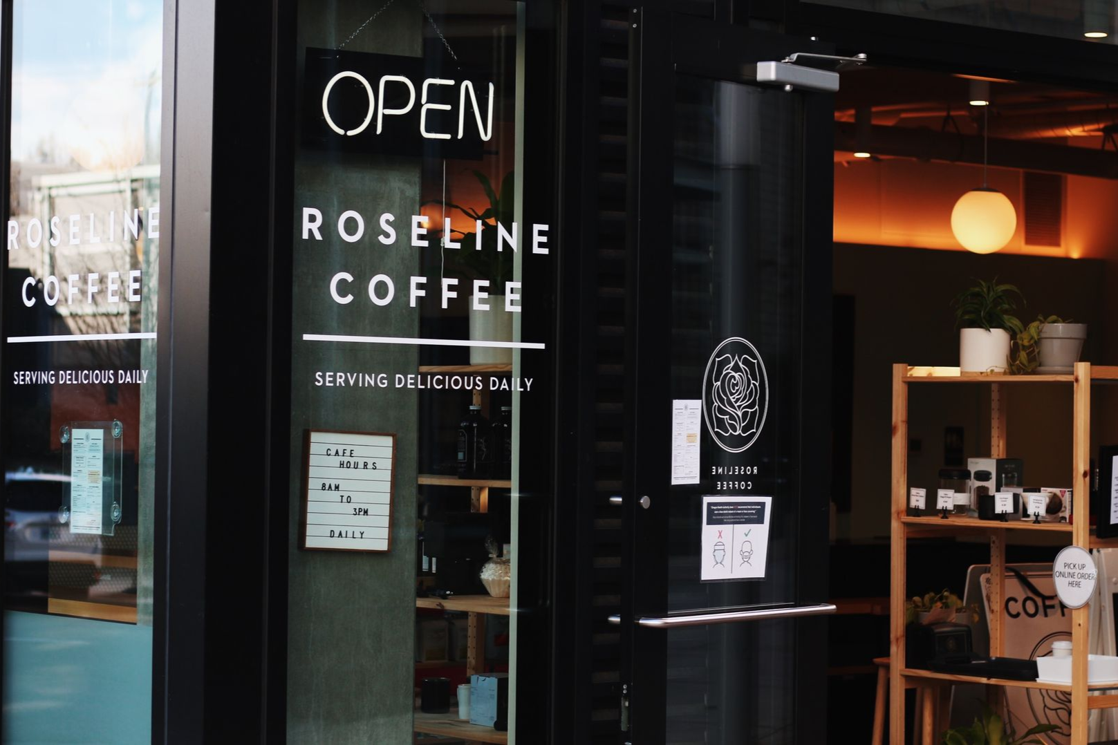 Roseline Coffee storefront at Goat Blocks Apartment