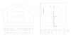 Faint logo with a house outline and a large “RE” monogram on a light background