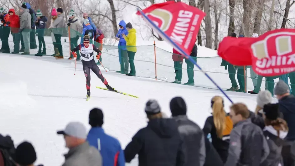 Florian Knopf competes in freestyle at the 2024 NCAA Skiing Championships on March 7.