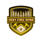 Logo for Ricky Fence Repair featuring fence, house, hammers, and the company name.