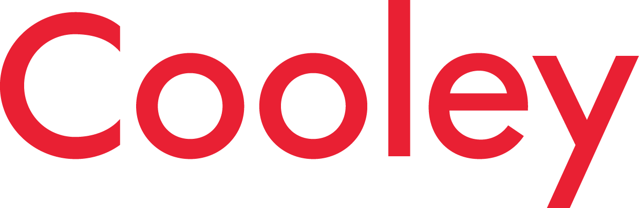A red and white logo for the company cooley