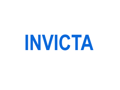 Logotipo azul “INVICTA” sobre fondo blanco