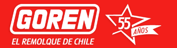 Goren logo in white on red with star reading “55 años” and tagline “El remolque de Chile”