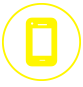 Icono de teléfono inteligente amarillo dentro de un círculo amarillo sobre un fondo blanco.