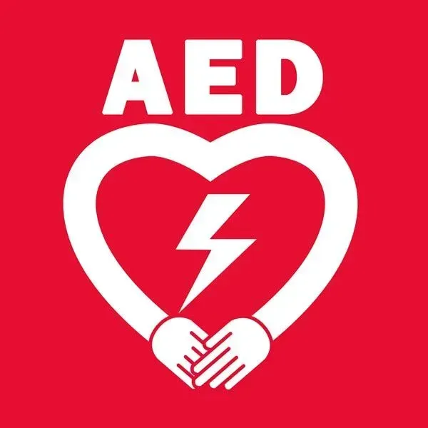 衛福部 AED 安心場所認證標誌 - 機關學校場所認證範例