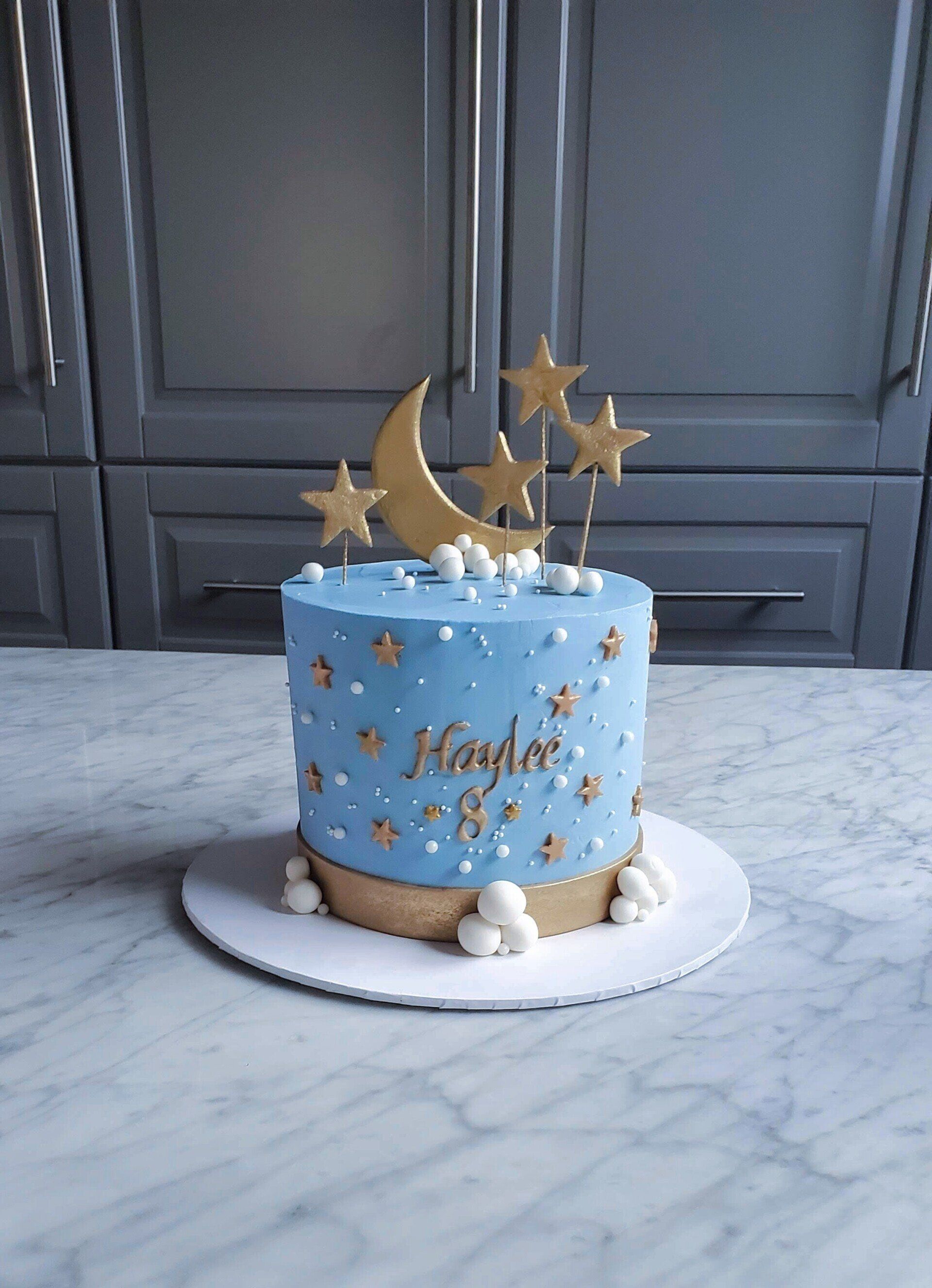 blue cake with moon and stars
