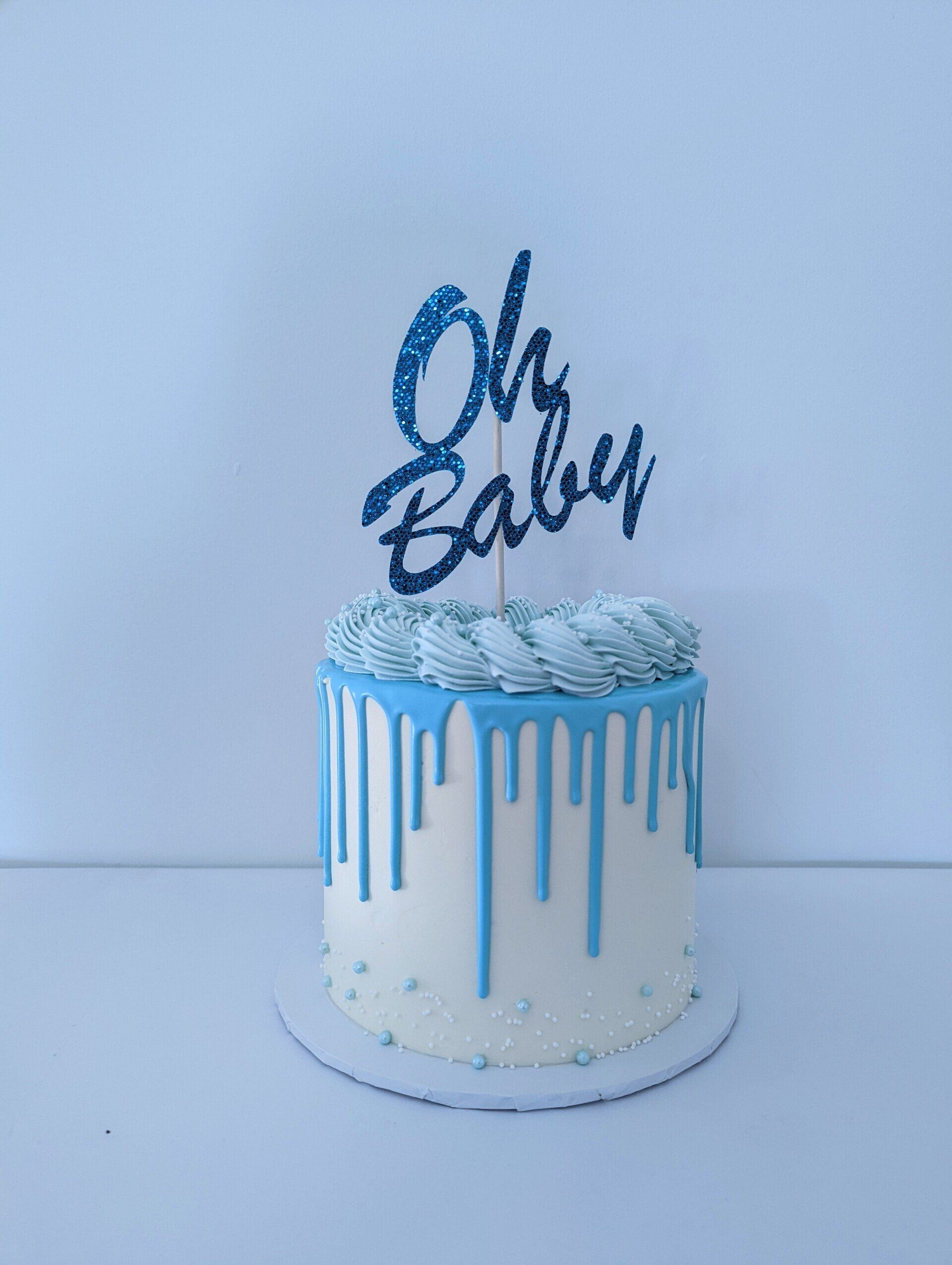 blue oh baby cake for baby shower