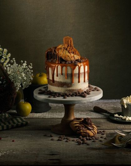 chocolate cake on stand