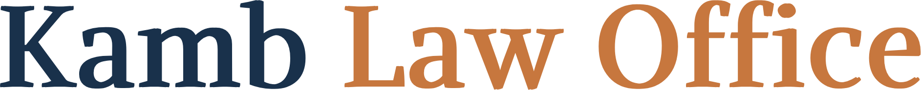 Kamb Law Office logo in navy and orange.