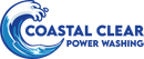 Logo for Coastal Clear Power Washing featuring a stylized blue ocean wave icon next to the company name in dark blue.