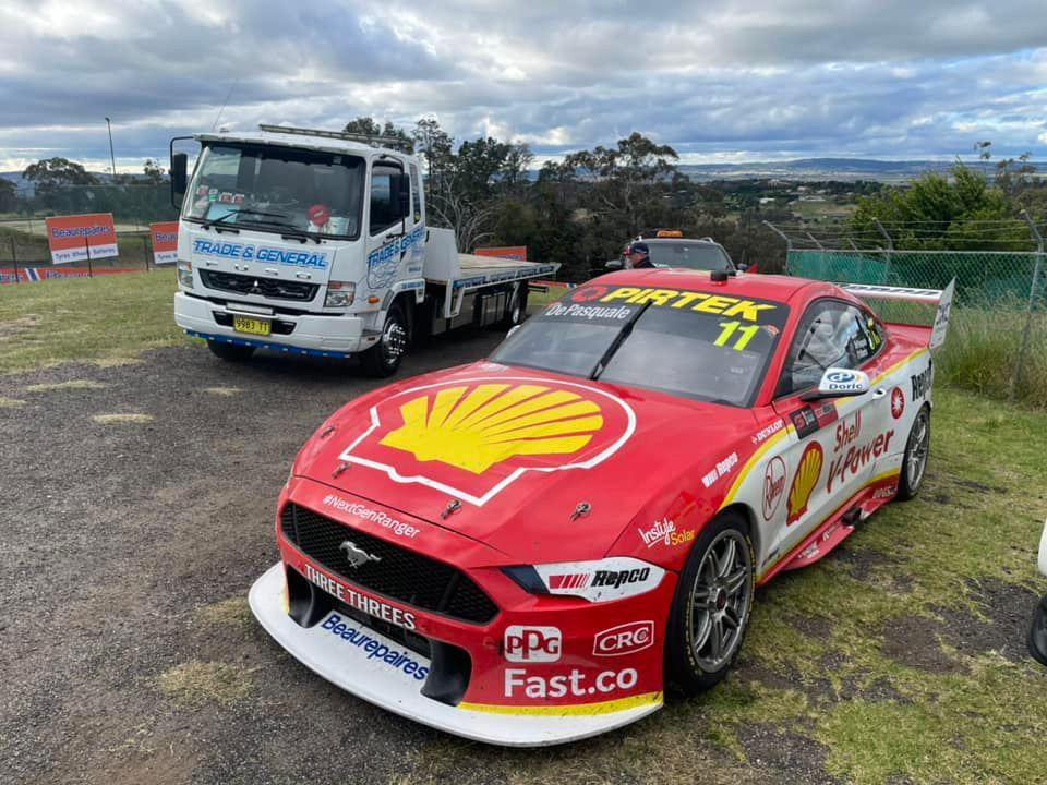 Pirtek With Shell v-power Red Racing Car and Towing Truck — Trade & General Towing in Raymond Terrace, NSW