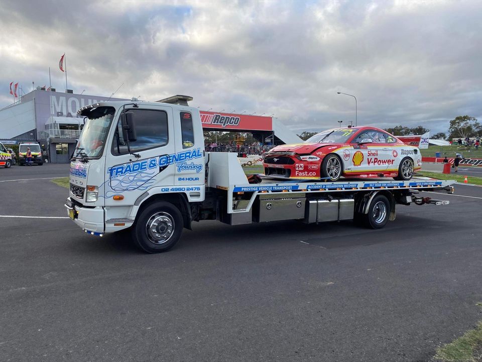 Towing the Racing Car With Shell v-power Stickers — Trade & General Towing in Raymond Terrace, NSW