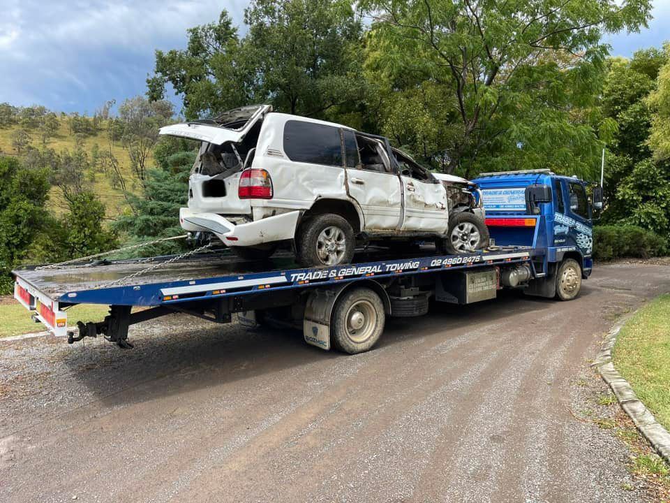 Towing the White Vehicle Wrecked — Trade & General Towing in Sandgate, NSW