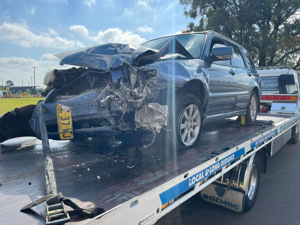 Towing Wrecked the Front of the Car — Trade & General Towing in Sandgate, NSW