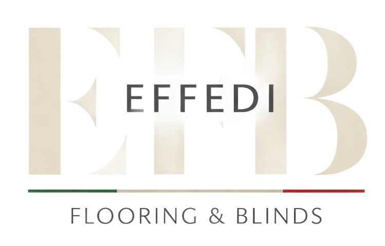 EFFEDI Flooring & Blinds logo in beige, gray and red with stylized letters