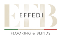 EFFEDI Flooring & Blinds logo in beige, gray and red with stylized letters