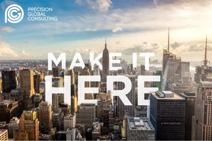 An aerial view of a city with the words `` make it here '' written on it.