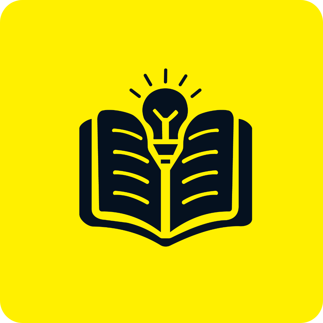 An open book with a light bulb inside of it on a yellow background.