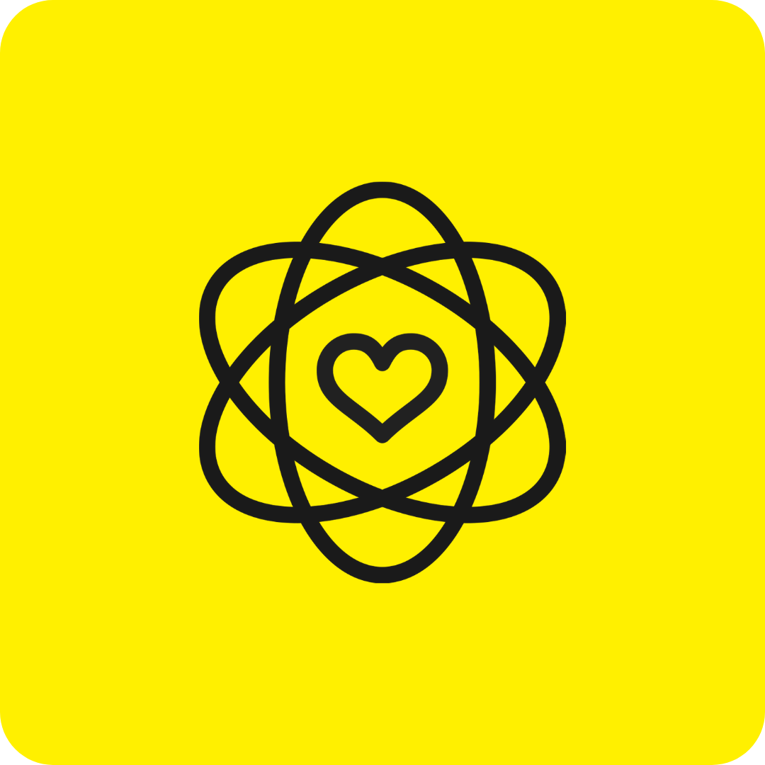 An icon of a flower with a heart inside of it on a yellow background.