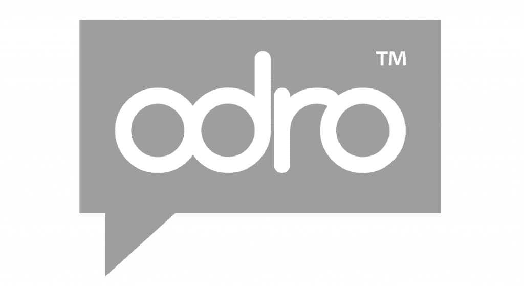 A gray and white logo for a company called odro