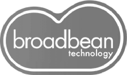 The broadbean technology logo is gray and white and looks like a cloud.