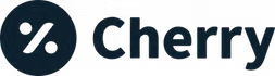 Cherry logo: Dark blue circle with a percent sign and the word