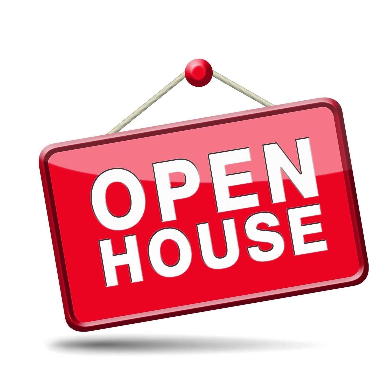 a red sign that says open house on it