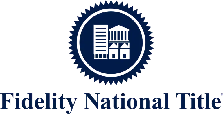 a logo for fidelity national title with a building in a circle