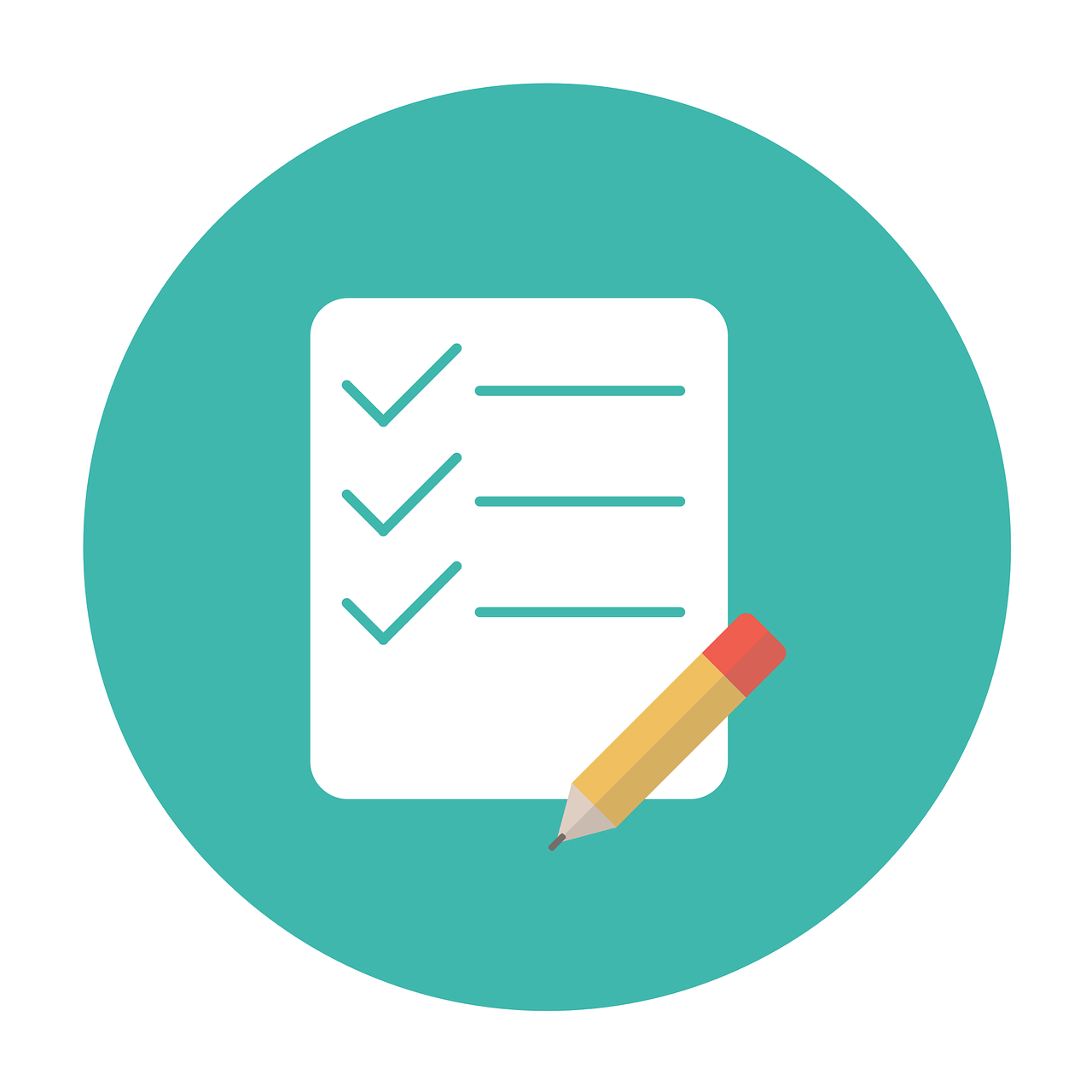 an icon of a checklist with a pencil in a circle .