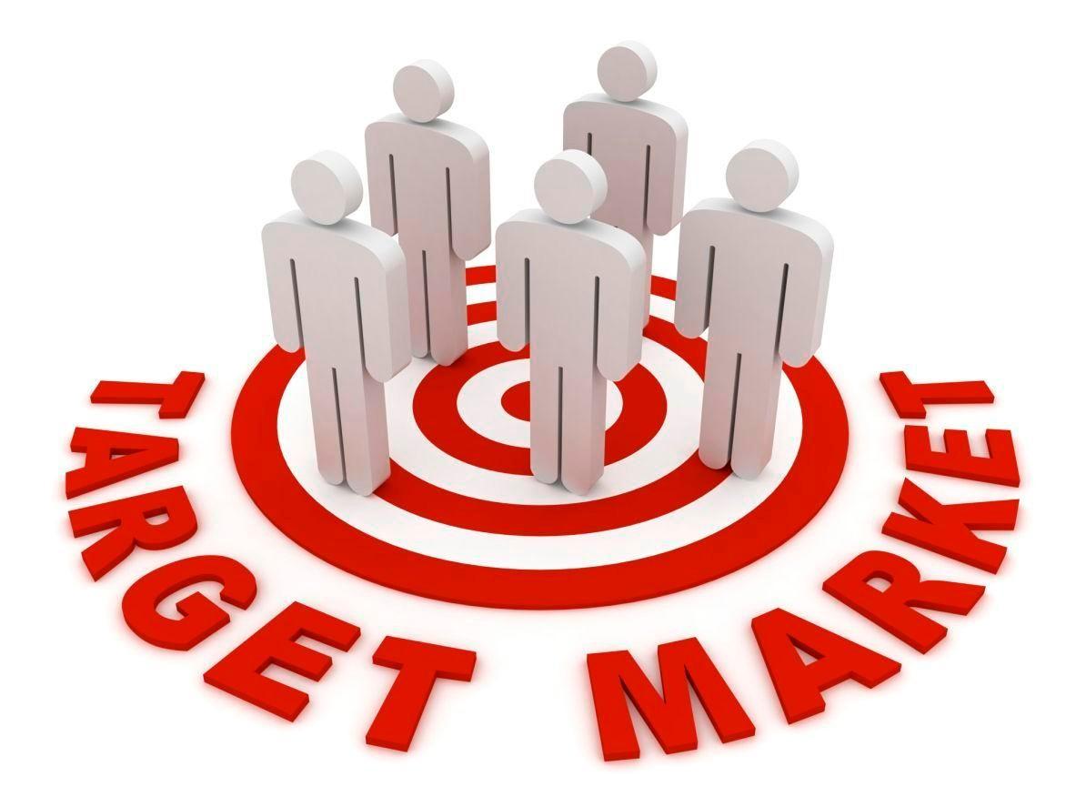 a group of people standing around a target that says target market