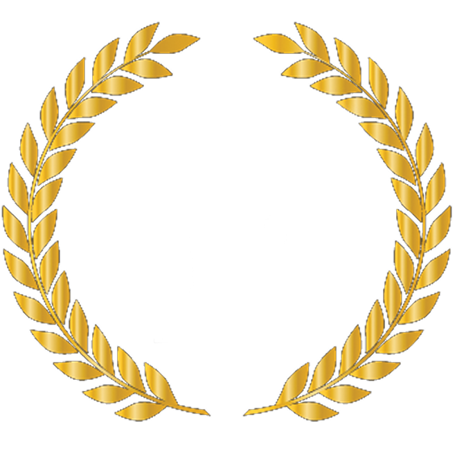 A gold laurel wreath on a white background.