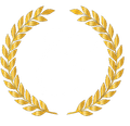 A gold laurel wreath on a white background.