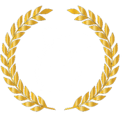 A gold laurel wreath on a white background.