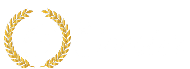 A gold laurel wreath on a white background.